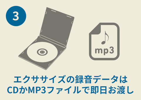 エクササイズの録音データはCDかMP3ファイルで即日お渡し